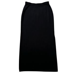 St. John Basics Straight Maxi Skirt Side Slit Pencil Size 10 Black Santana Knit